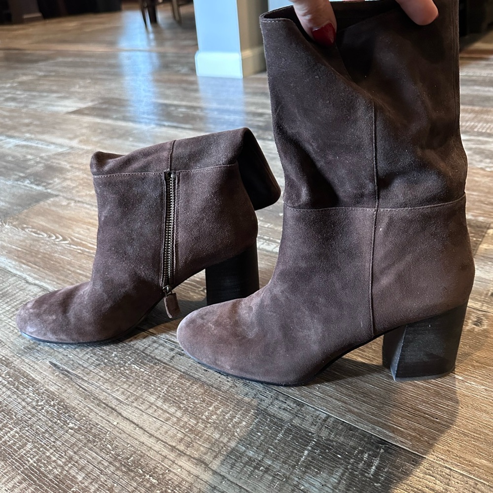 Eileen Fisher Brown Heeled Boots with Suede Finish